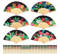 Roowest Lot de 36 éventails à main pliables en bambou Motif nuit tropicale