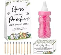 Roowest Lot de 512 jeux de fête prénatale Guess How Many Pacifiers Greenery - 100 petits jeux de devinettes - 10 crayons HB - Bouteille de lait de 750 ml - 400 tétines en acrylique - Décoration de