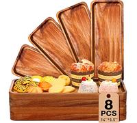 Roowest Lot de 8 plateaux de service rectangulaires en bois d'acacia massif de 35,6 x 14,9 cm, longs plateaux de service avec bords pour aliments, légumes, apéritifs, décoration de fête