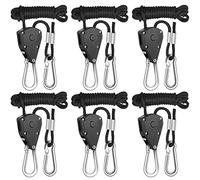 Rope Clip Hanger, 6 Packs 1/8 in Reinforced Adjustable Height Anti-Loose Design Metal Gears Clip for Growing Light Fixtures, Hanging Plants, 8 FT Length 150lbs Weight Capacity