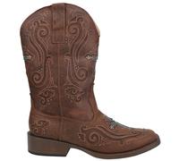 Roper Women's Crystal Cross Square Toe Boot, Brown, 8 M