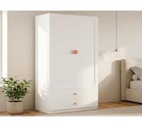 Ropilly Armoire Blanche 2 Portes, 90 x 45 x 200 cm, avec penderie | MDF, bois massif et acier avec 2 tiroirs, étagère supérieure et tringle supportant 30 kg
