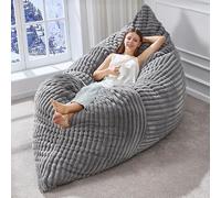 Ropilly fauteuil poire en velours côtelé gris clair, convertible | Trois configurations : fauteuil, canapé et lit pour lire, regarder un film ou faire la sieste