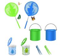 Ropizfu Ensemble D'Epuisette Extensibles | 2 éPuisettes Et 2 Seaux Pliants,Avec 2 Bacs D'Observation, 6 PièCes Au Total, Convient à Une Utilisation En ExtéRieur
