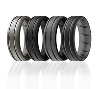 ROQ Alliance en caoutchouc de silicone pour homme, alliance pour homme, bague de fiançailles en caoutchouc respirant, 2 lignes fines et moyennes, bord biseauté et duo gravé, multicolore, 9, Silicone