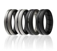 ROQ Alliance en caoutchouc de silicone pour homme, alliance pour homme, bague de fiançailles en caoutchouc respirant, 2 lignes fines et moyennes, bord biseauté et duo gravé, multicolore, 8, Silicone