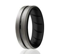 ROQ Alliance en caoutchouc de silicone pour homme, alliance pour homme, bague de fiançailles en caoutchouc respirant, 2 lignes fines et moyennes, bord biseauté et duo gravé, multicolore, 7, Silicone