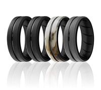 ROQ Alliance en caoutchouc de silicone pour homme, alliance pour homme, bague de fiançailles en caoutchouc respirant, 2 lignes fines et moyennes, bord biseauté et duo gravé, multicolore, 16, Silicone