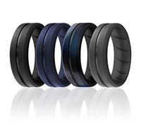 ROQ Alliance en caoutchouc de silicone pour homme, alliance pour homme, bague de fiançailles en caoutchouc respirant, 2 lignes fines et moyennes, bord biseauté et duo gravé, multicolore, 12, Silicone