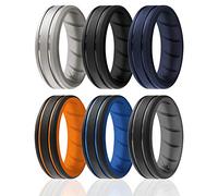 ROQ Alliance en caoutchouc de silicone pour homme, alliance pour homme, bague de fiançailles en caoutchouc respirant, 2 lignes fines et moyennes, bord biseauté et duo gravé, multicolore, 8, Silicone