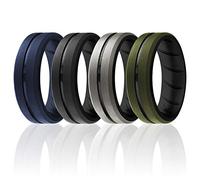 ROQ Alliance en caoutchouc de silicone pour homme, confortable, bague de fiançailles en caoutchouc respirant, 2 lignes fines et moyennes, bord biseauté et double gravé, plusieurs paquets, multicolore