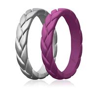 ROQ Alliances en caoutchouc de silicone pour femme, alliances fines et empilables, ensemble de bijoux de mariée, bagues d'anniversaire, bagues de promesse, style feuilles et feuilles de flamme