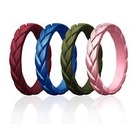 ROQ Alliances en caoutchouc de silicone pour femme, alliances fines et empilables, ensemble de bijoux de mariée, bagues d'anniversaire, bagues de promesse, style feuilles et feuilles de flamme