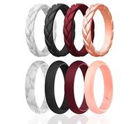 ROQ Bague de mariage en caoutchouc de silicone pour femme, fine et empilable, feuilles de flamme tressées et dôme, alliance en caoutchouc de silicone, bague d'anniversaire, de promesse, 4/5,5 mm de