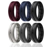 ROQ Bague en silicone pour homme - Bagues en silicone respirant avec design de flux d'air confortable - Livrées en 1/4/6 - Bandes en caoutchouc de silicone de qualité médicale - Alliance en silicone