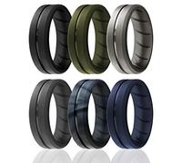 ROQ Bague en silicone pour homme - Bagues en silicone respirant avec design de flux d'air confortable - Livrées en 1/4/6 - Bandes en caoutchouc de silicone de qualité médicale - Alliance en silicone