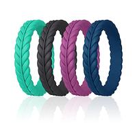 ROQ Bagues en silicone pour femme - Alliance en silicone et bague de fiançailles en caoutchouc pour femme - Bijoux respirants et confortables - Bague de promesse pour elle, lot multiple et multicolore