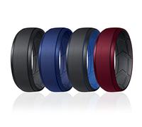 ROQ Bagues en silicone respirant pour homme - Rainures intérieures en forme de flèche pour une meilleure respirabilité - Alliance classique en caoutchouc de silicone pour homme - Noir, bleu foncé