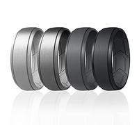 ROQ Lot de 4 alliances en caoutchouc de silicone pour homme, ajustement confortable, bande de fiançailles en caoutchouc, respirabilité améliorée, rainures de flèches intérieures, 8 mm de large et 2 mm