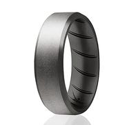 ROQ Silicone Rings, Breathable Silicone Rubber Wedding Ring Band for Men with Comfort-Fit Design, 8mm Beveled Edge, Single, Silicone Wedding Ring - Beveled Metallic Platinum Color - Size 11