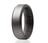 ROQ Silicone Rings, Breathable Silicone Rubber Wedding Ring Band for Men with Comfort-Fit Design, 8mm Beveled Edge, Single, Silicone Wedding Ring - Beveled Metallic Platinum Color - Size 13
