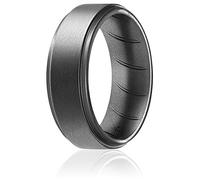 ROQ Silicone Rings, Breathable Silicone Rubber Wedding Ring Band for Men with Comfort-Fit Design, 8mm Step Edge, Single, Silicone Wedding Ring - Beveled Metallic Platinum Color - Size 7