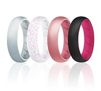 ROQ Silicone Rings for Women Breathable Silicone Rings Bands - Comfort Fit Silicone Wedding Ring for Women - Metal Pink, Silver, Black colors - Size 6
