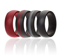 ROQ Silicone Wedding Ring for Men, 4 Pack Silicone Rubber Band - Black, Red, Grey - Size 9