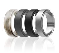 ROQ Silicone Wedding Ring For Men, 4 Pack Silicone Rubber Band Step Edge - Black, Grey, Silver, Marble - Size 9