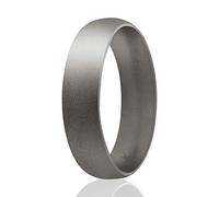ROQ Silicone Wedding Ring For Men, Affordable Comfort Fit 6mm Manly Metallic Silicone Rubber Wedding Bands - Silver- Size 12