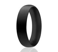 ROQ Silicone Wedding Ring For Men, Affordable Comfort Fit 6mm Manly Metallic Silicone Rubber Wedding Bands - Black - Size 14