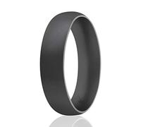 ROQ Silicone Wedding Ring For Men, Affordable Comfort Fit 6mm Manly Metallic Silicone Rubber Wedding Bands - Grey - Size 10
