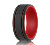 ROQ Silicone Wedding Ring for Men - Duo Collection Lines Style- Single Silicone Rubber Wedding Band - Classic Design - Red-Black Colors- Size 11