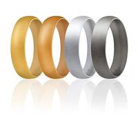 ROQ Silicone Wedding Ring For Men Set of 4 Affordable Comfort Fit 6mm Love Metallic Silicone Rubber Wedding Bands - Light Gold, Copper Gold, Silver, Beveled Metallic Platinum - Size 8