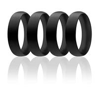 ROQ Silicone Wedding Ring For Men, Set of 4 Affordable Comfort Fit 6mm Manly Metallic Silicone Rubber Wedding Bands - 4 Pack Black - Size 12