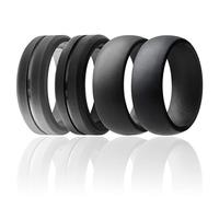ROQ Silicone Wedding Ring for Men, Set of 4 Elegant, Affordable Silicone Rubber Wedding Bands, Brushed Top Beveled Edges -Black, Grey - Size 7