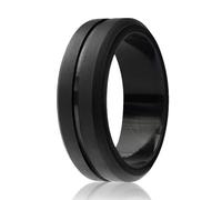 ROQ Silicone Wedding Ring for Men, Single Elegant, Affordable Silicone Rubber Wedding Bands, Brushed Top Beveled Edges -Black - Size 16