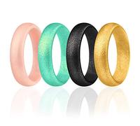 ROQ Silicone Wedding Ring For Women, Set of 4 Silicone Rubber Wedding Bands - Metal: Turquoise, Gold, Black and Rose Gold - Size 5
