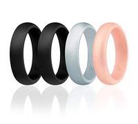ROQ Silicone Wedding Ring For Women, Set of 4 Silicone Rubber Wedding Bands - Silver, Black, Rose Gold - Size 4