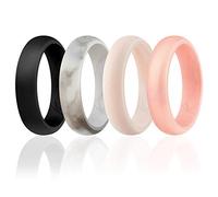 ROQ Silicone Wedding Ring For Women, Set of 4 Silicone Rubber Wedding Bands - White-Black Marble, White-Rose Gold marble - Size 9