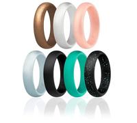 ROQ Silicone Wedding Ring For Women, Set of 7 Silicone Rubber Wedding Bands - Rose Gold, Silver, Bronze, Black Turquoise, White - Size 9