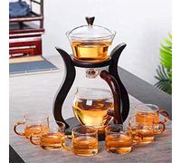 RORA Lazy Kungfu Service à thé en verre magnétique - Théière avec couvercle rotatif, semi-automatique (6 tasses à thé)