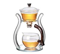 RORA Lazy Kungfu Service à thé en verre magnétique - Théière avec couvercle rotatif, semi-automatique (orange)