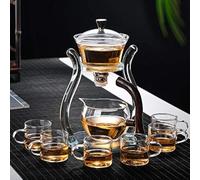 RORA Lazy Kungfu Service à thé en verre magnétique - Théière avec couvercle rotatif, semi-automatique (transparent)