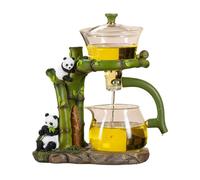RORA Lazy Kungfu Service à thé en verre semi-automatique rotatif avec infuseur et théière en verre (panda vert)