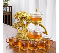 RORA Lazy Kungfu Service à thé magnétique en verre avec couvercle rotatif semi-automatique (vache de la caisse)