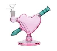 RORA Petit Bong en Verre 6 Pouces de Haut Mignon Filtre de récupération en Forme de Coeur Pipe à Eau en Verre fumé à la Main, Bol de 14,5 mm (Pink)