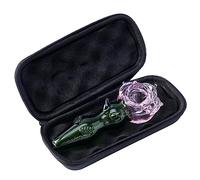 RORA Pipe à fleurs en verre rose avec cuillère de recyclage verte