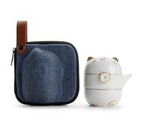 RORA Service à thé de voyage avec sac portable, Kung Fu fait à la main, théière tout-en-un, 1 théière et 2 tasses, convient pour les voyages, le bureau et la maison (blanc)