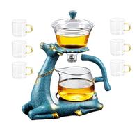 RORA Service à thé Kungfu en verre résistant à la chaleur avec chauffe-eau magnétique - Couvercle rotatif - Théière semi-automatique en verre de cerf (théière avec 6 tasses)